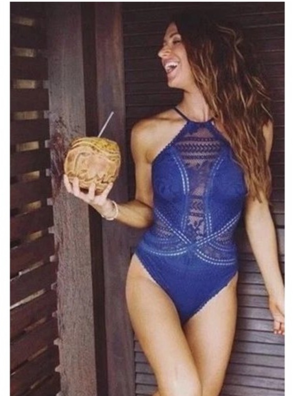 Becca by Rebecca Virtue Navy Blue Crochet Lace One Piece Swimsuit SZ S